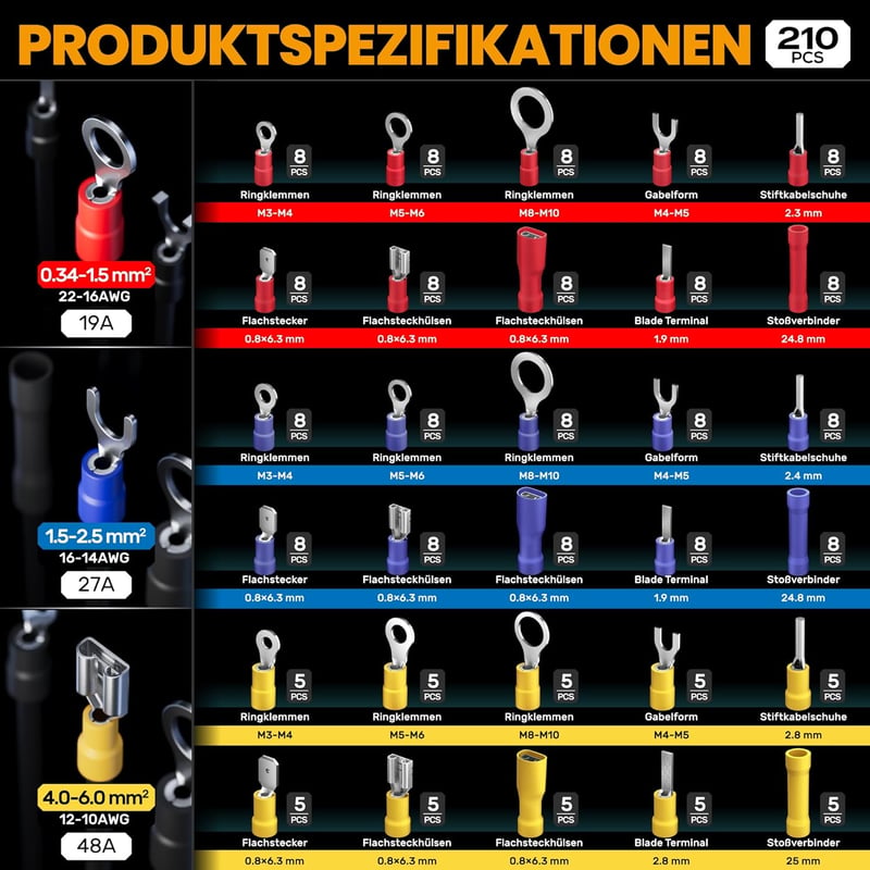 SOMELINE Krimpelő Fogó Kábelsaru Készlettel, 30 Típus 0.34-6 mm² Kábelcsatlakozó Présszerszám Elektromos Autó Szereléshez