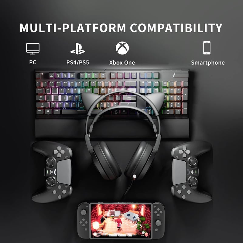SOMiC G951S Rózsaszín Gaming Headset Macskafüles Fejhallgató Mikrofonnal