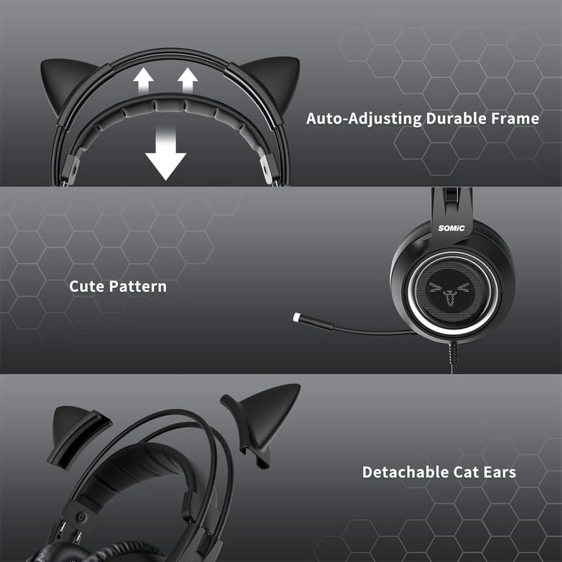 SOMiC G951S Rózsaszín Gaming Headset Macskafüles Fejhallgató Mikrofonnal
