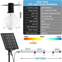 Ghirlandă luminoasă solară de exterior cu LED-uri SON4SUN, 20 m, 30 becuri G40 plus 2 becuri G40 de rezervă, rezistentă la apă IP44, alb cald, pentru grădină, terasă, nuntă 6