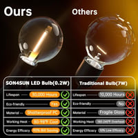 Ghirlandă luminoasă solară de exterior cu LED-uri SON4SUN, 20 m, 30 becuri G40 plus 2 becuri G40 de rezervă, rezistentă la apă IP44, alb cald, pentru grădină, terasă, nuntă 2