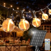 Ghirlandă luminoasă solară de exterior cu LED-uri SON4SUN, 20 m, 30 becuri G40 plus 2 becuri G40 de rezervă, rezistentă la apă IP44, alb cald, pentru grădină, terasă, nuntă 1
