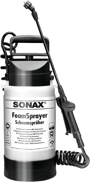 Pulverizator cu spumă SONAX FoamSprayer cu rezervor de 3 litri, pentru spălarea auto și îngrijirea suprafețelor, cu regulator de presiune