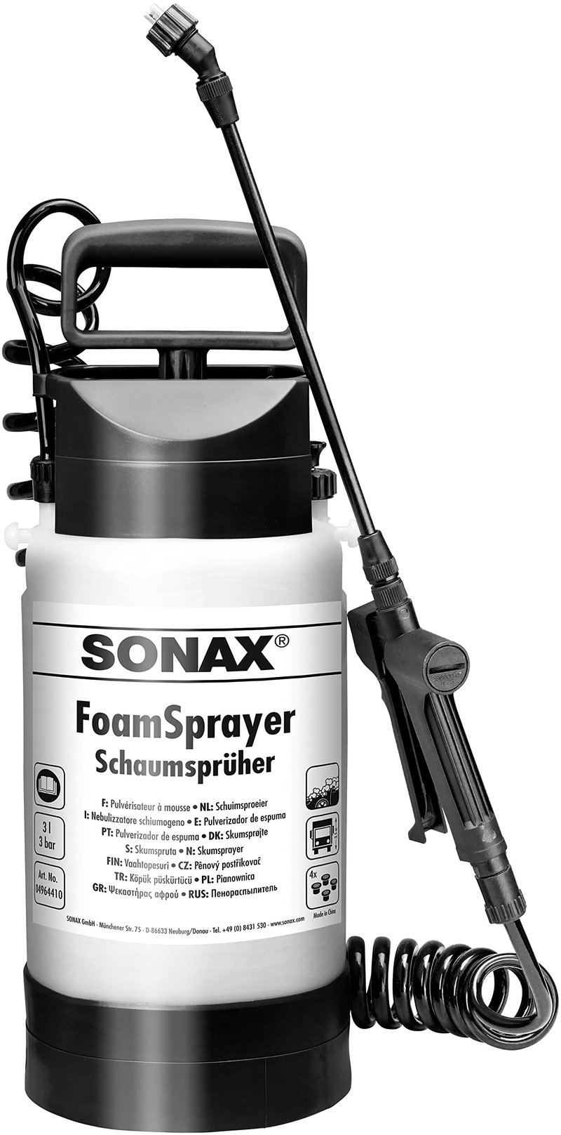 SONAX FoamSprayer habosító szórófej 3 literes tartállyal – takarítószer-fogyasztást csökkentő professzionális habszóró
