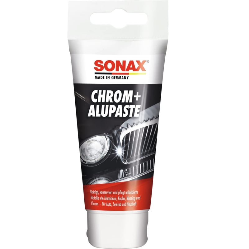 Pastă de curățare și lustruire SONAX pentru crom și aluminiu 75 ml - Cremă abrazivă pentru îndepărtarea coroziunii de pe suprafețe metalice