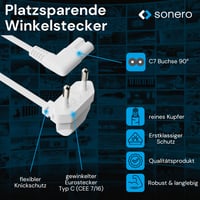 Sonero sieťový kábel, 2-pólová euro zástrčka typu C s konektorom IEC C7, zahnutý 90°, 3 m, pre TV, PS5, PS4, PS3 a domáce spotrebiče, biely 6
