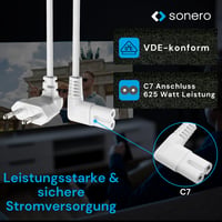 Sonero sieťový kábel, 2-pólová euro zástrčka typu C s konektorom IEC C7, zahnutý 90°, 3 m, pre TV, PS5, PS4, PS3 a domáce spotrebiče, biely 2