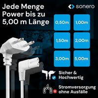 Sonero sieťový kábel, 2-pólová euro zástrčka typu C s konektorom IEC C7, zahnutý 90°, 3 m, pre TV, PS5, PS4, PS3 a domáce spotrebiče, biely 7
