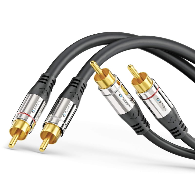 Cablu Audio Stereo Cinch Premium Sonero, 2x mufă Cinch, placat cu aur, 0,5 m, pentru subwoofer, HiFi, amplificator, negru