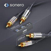 Cablu Audio Stereo Cinch Premium Sonero, 2x mufă Cinch, placat cu aur, 0,5 m, pentru subwoofer, HiFi, amplificator, negru 3