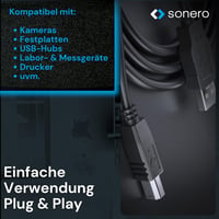 Sonero USB 2.0 aktivni kabel s pojačalom signala, USB-A na USB-B kabel za pisač, 480 Mbit/s, 10 m, crni 3