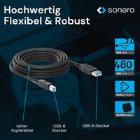Sonero USB 2.0 aktivni kabel s pojačalom signala, USB-A na USB-B kabel za pisač, 480 Mbit/s, 10 m, crni 6