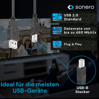 Sonero USB 2.0 aktivni kabel s pojačalom signala, USB-A na USB-B kabel za pisač, 480 Mbit/s, 10 m, crni 2