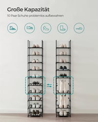 SONGMICS LSR110B02 10 szintes cipőtartó állvány, 33x33x173 cm, fém váz - fekete 5