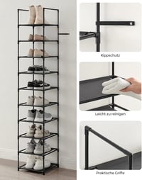 SONGMICS LSR110B02 10 szintes cipőtartó állvány, 33x33x173 cm, fém váz - fekete 8