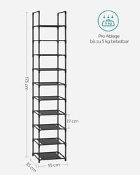 SONGMICS LSR110B02 10 szintes cipőtartó állvány, 33x33x173 cm, fém váz - fekete 3