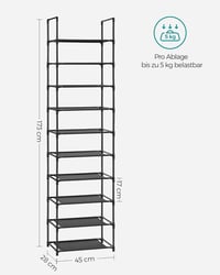 SONGMICS 10 szintes cipőtartó szekrény 173 cm magas fém váz fekete 3