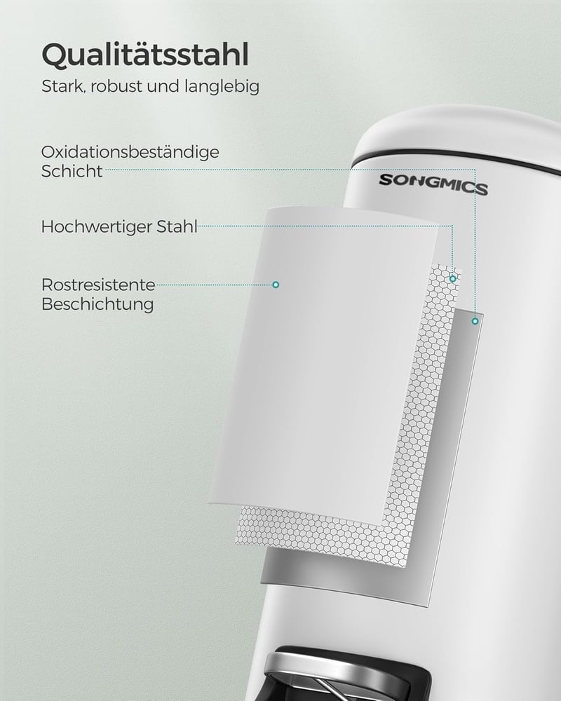 SONGMICS 10L Pedálos Szemetes Fürdőszobai Rozsdamentes Acél Soft Close Fehér - Cloudy white