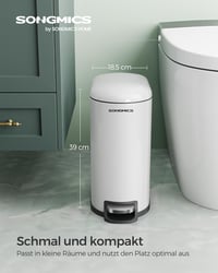 SONGMICS 10L Pedálos Szemetes Fürdőszobai Rozsdamentes Acél Soft Close Fehér - Cloudy white 2