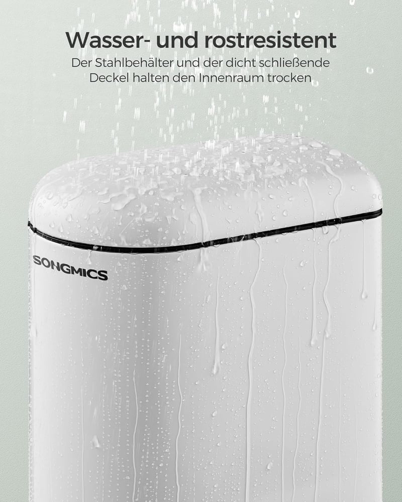 SONGMICS 10L Pedálos Szemetes Fürdőszobai Rozsdamentes Acél Soft Close Fehér - Cloudy white