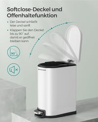 SONGMICS 10L Pedálos Szemetes Fürdőszobai Rozsdamentes Acél Soft Close Fehér - Cloudy white 6
