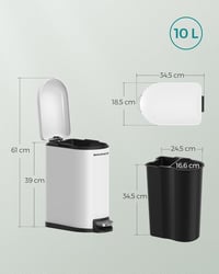 SONGMICS 10L Pedálos Szemetes Fürdőszobai Rozsdamentes Acél Soft Close Fehér - Cloudy white 3