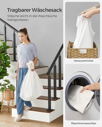 SONGMICS 140L 3 rekeszes szennyesgyűjtő kosár fedéllel, kerekekkel és kivehető zsákkal - 140 L (66 x 33 x 66 cm), 2-Natural 5