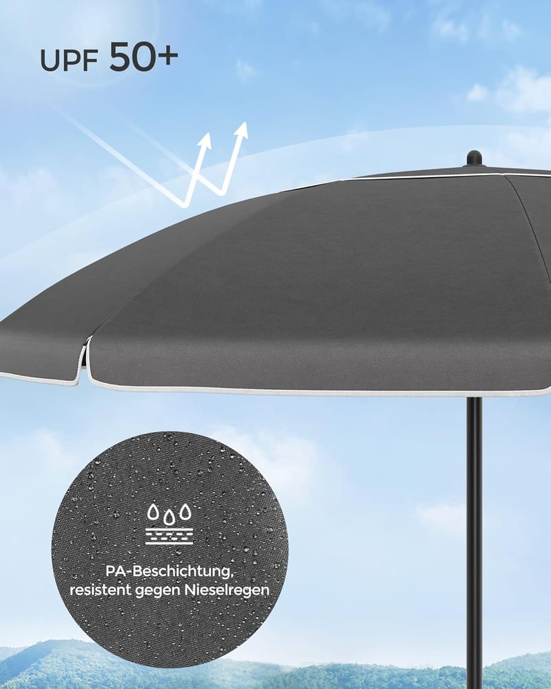 SONGMICS 160 cm-es napernyő UPF 50+ védelemmel, hajlítható, magasságállítható, szürke