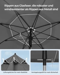 SONGMICS 160 cm-es napernyő UPF 50+ védelemmel, hajlítható, magasságállítható, szürke 6