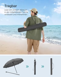 SONGMICS 160 cm-es napernyő UPF 50+ védelemmel, hajlítható, magasságállítható, szürke 8