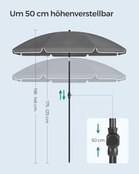 SONGMICS 160 cm-es napernyő UPF 50+ védelemmel, hajlítható, magasságállítható, szürke 4