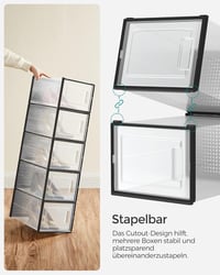 SONGMICS 18 darabos cipőtartó szett, összecsukható és egymásra rakható cipőrendszerező, átlátszó/fekete - L ( 35 x 25.2 x 19 cm), Transparent + Black 4