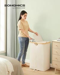 SONGMICS 2 rekeszes szennyesgyűjtő 150L fedéllel, természetes bézs - Cream White + Natural Beige 2
