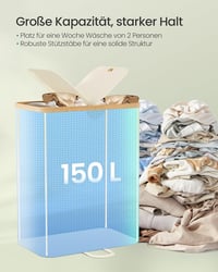 SONGMICS 2 rekeszes szennyesgyűjtő 150L fedéllel, természetes bézs - Cream White + Natural Beige 3