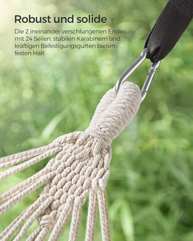 SONGMICS 2 személyes függőágy 210x150 cm, 300 kg terhelhetőség, kültéri hálózat táskával - Beige