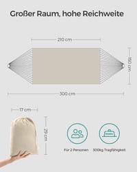 SONGMICS 2 személyes függőágy 210x150 cm, 300 kg terhelhetőség, kültéri hálózat táskával - Beige 7