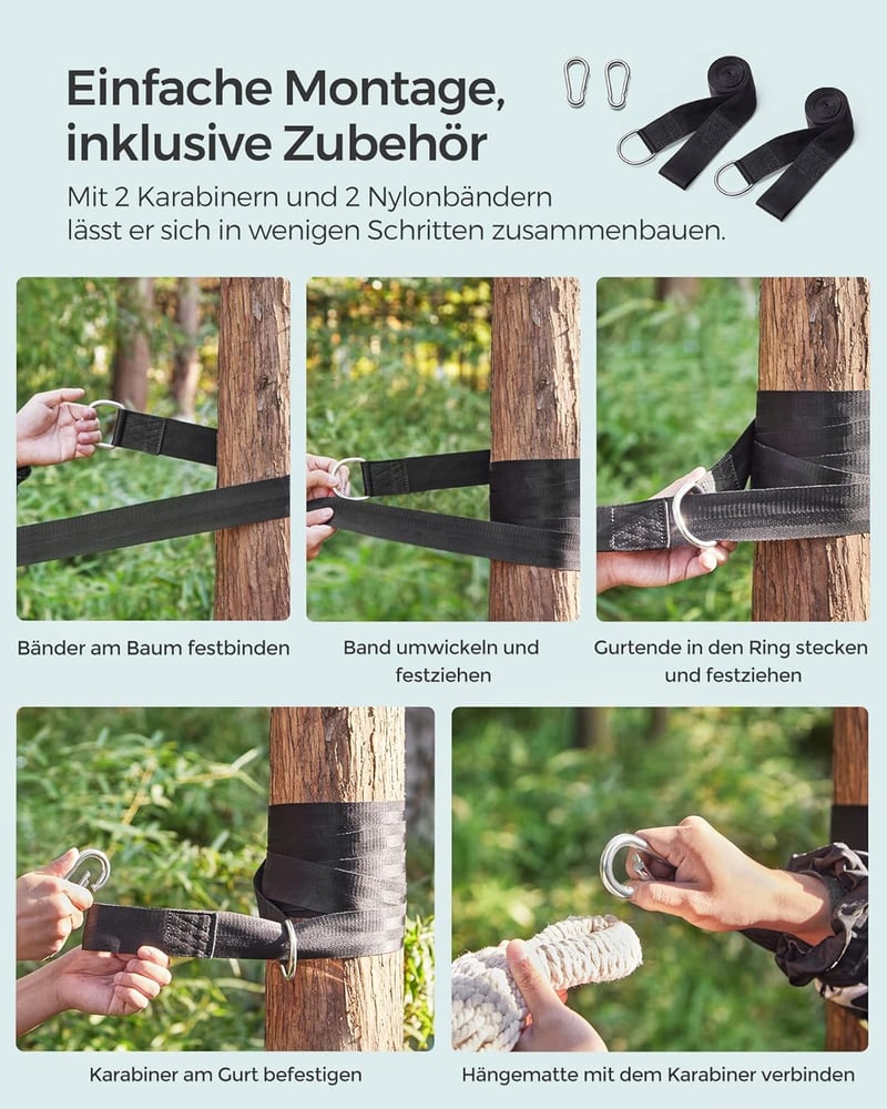 SONGMICS 2 személyes függőágy 210x150 cm, 300 kg terhelhetőség, kültéri hálózat táskával - Beige