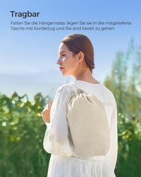 SONGMICS 2 személyes függőágy 210x150 cm, 300 kg terhelhetőség, kültéri hálózat táskával - Beige 8
