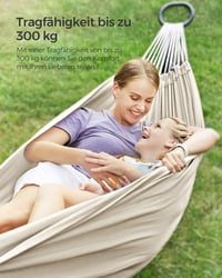 SONGMICS 2 személyes függőágy 210x150 cm, 300 kg terhelhetőség, kültéri hálózat táskával - Beige 3
