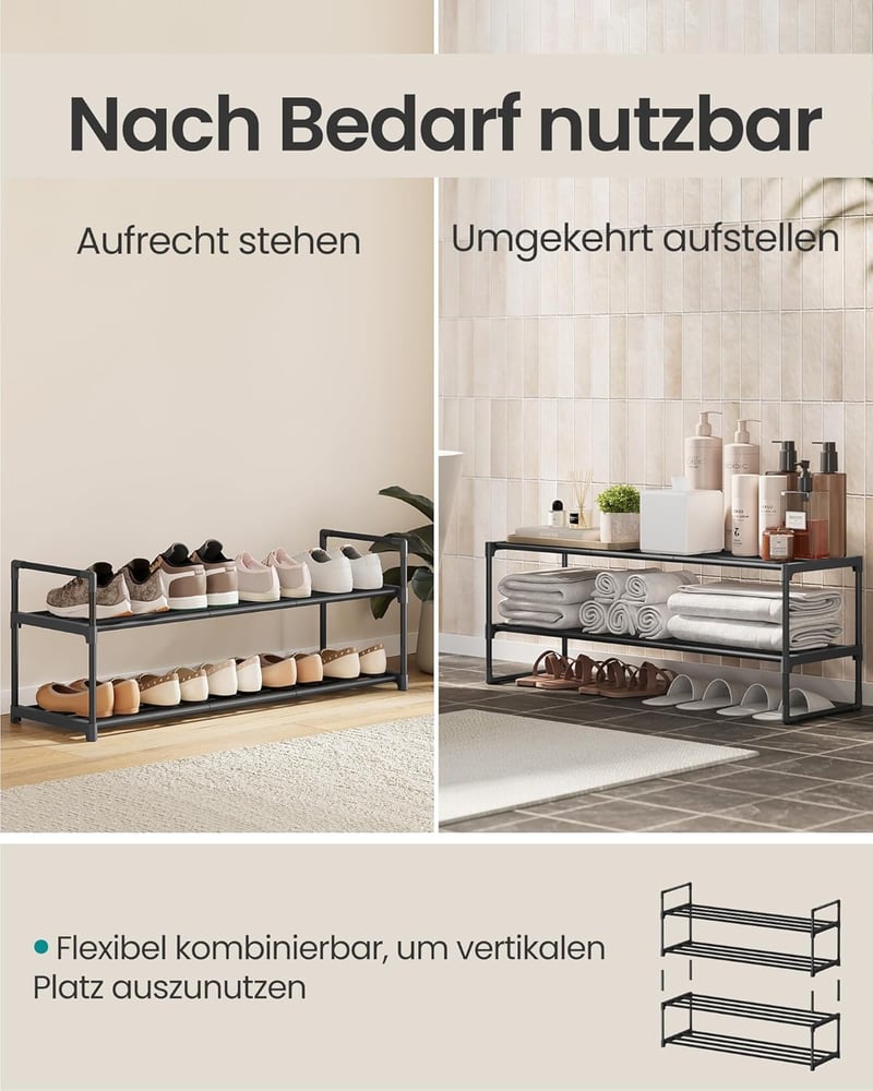 SONGMICS 2 szintes fém cipőtartó 10 pár cipőhöz, 92x30x33 cm