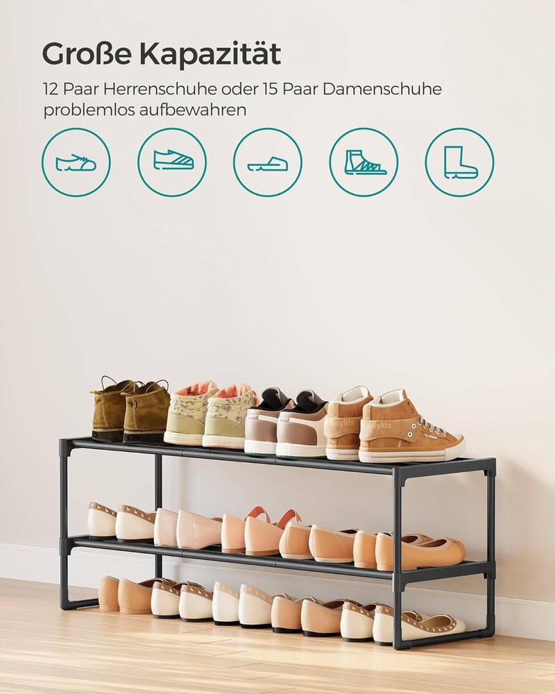 SONGMICS 2 szintes fém cipőtartó 10 pár cipőhöz, 92x30x33 cm