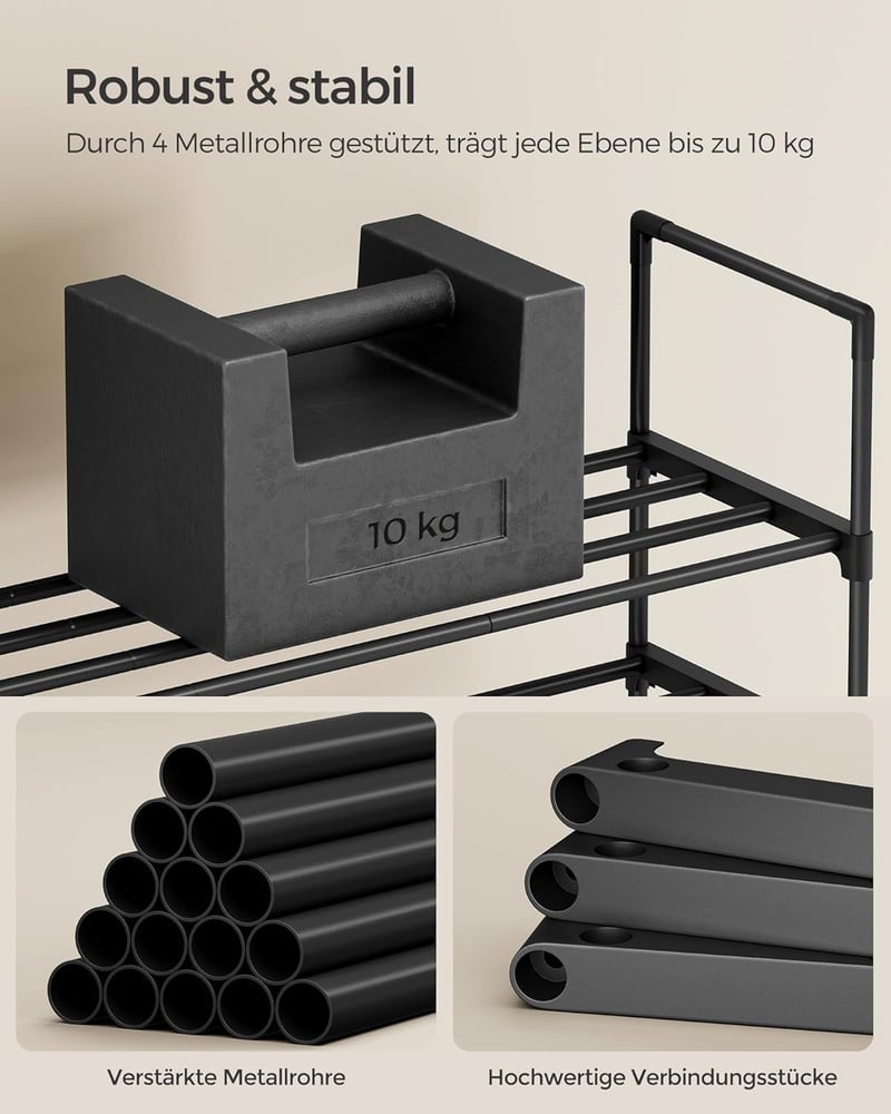 SONGMICS 2 szintes fém cipőtartó 10 pár cipőhöz, 92x30x33 cm