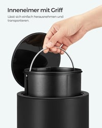 SONGMICS 3 literes fürdőszobai szemetes fedéllel, puha záródás, rozsdamentes acél, fekete - 3 L, Ink Black 5