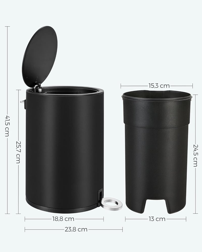 SONGMICS 3 literes fürdőszobai szemetes fedéllel, puha záródás, rozsdamentes acél, fekete - 3 L, Ink Black