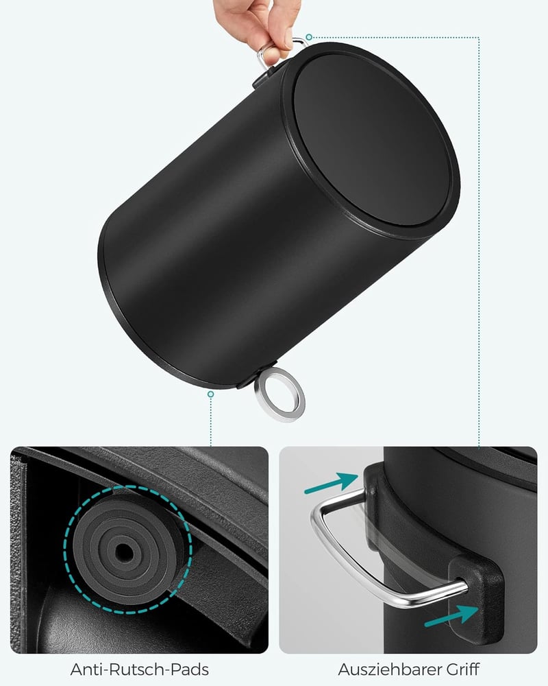 SONGMICS 3 literes fürdőszobai szemetes fedéllel, puha záródás, rozsdamentes acél, fekete - 3 L, Ink Black