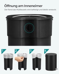 SONGMICS 3 literes fürdőszobai szemetes fedéllel, puha záródás, rozsdamentes acél, fekete - 3 L, Ink Black 6