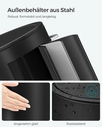 SONGMICS 3 literes fürdőszobai szemetes fedéllel, puha záródás, rozsdamentes acél, fekete - 3 L, Ink Black 4