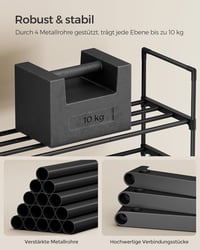 SONGMICS 3 szintes cipőtartó 16-20 pár cipőhöz, fém, fekete, 92 cm magas 6