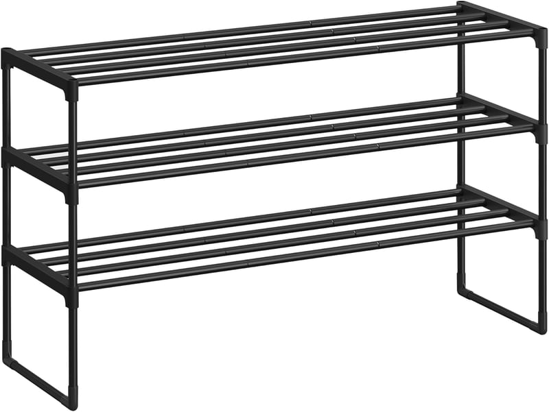 SONGMICS 3 szintes cipőtartó 16-20 pár cipőhöz, fém, fekete, 92 cm magas