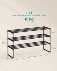 SONGMICS 3 szintes cipőtartó 16-20 pár cipőhöz, fém, fekete, 92 cm magas 3